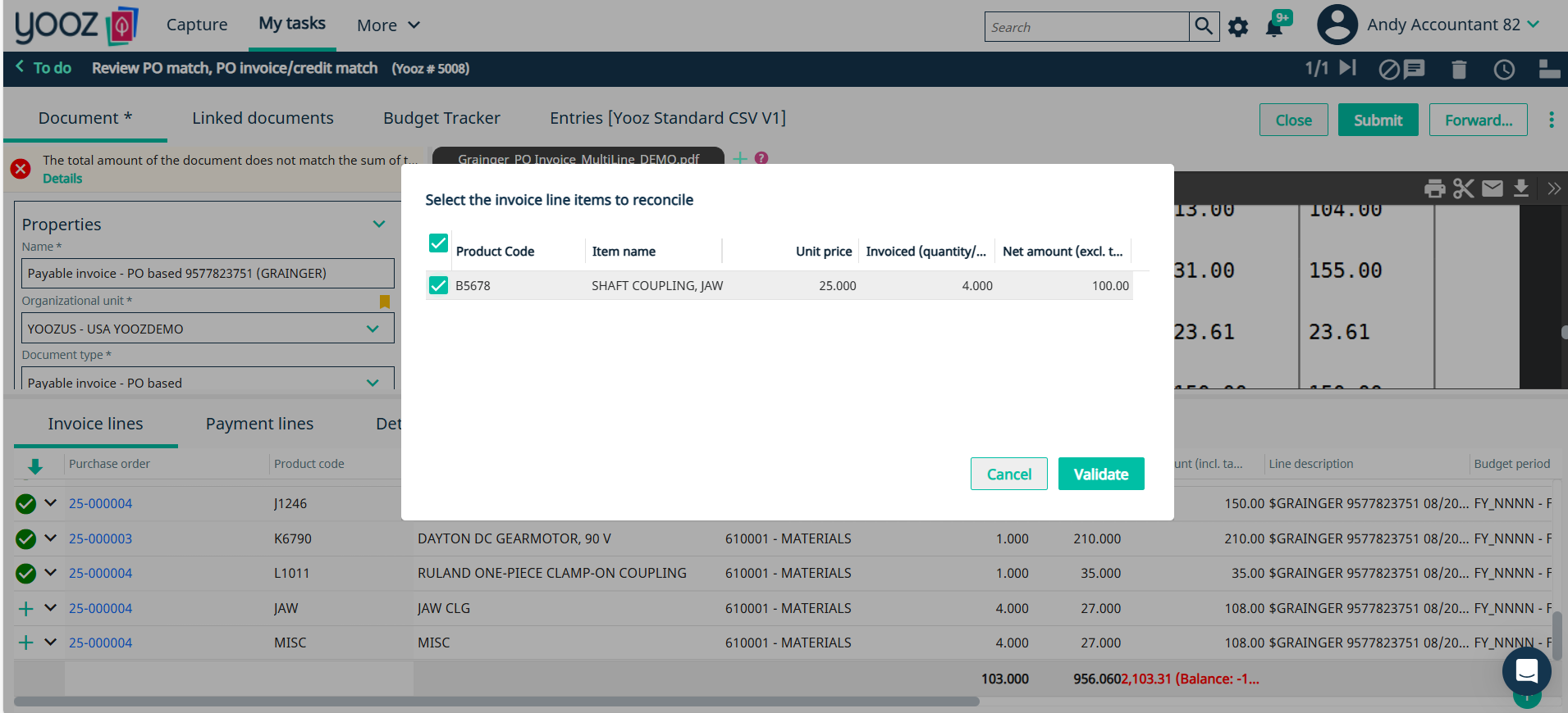 Posting confirmation inside the ERP